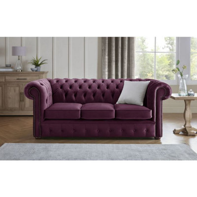 Chesterfield 3 Seater Fabric Malta Purple 01 Sofa - image 1