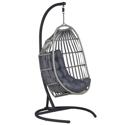 Beliani Hanging Chair With Stand Sesia Pe Rattan Dark Grey - image 1