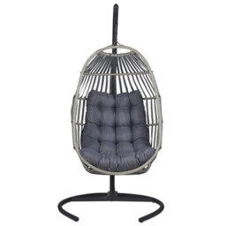 Beliani Hanging Chair With Stand Sesia Pe Rattan Dark Grey - thumbnail 4