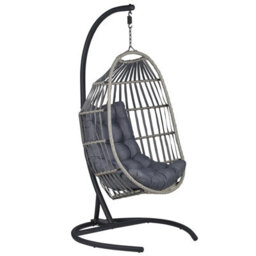Beliani Hanging Chair With Stand Sesia Pe Rattan Dark Grey - thumbnail 1