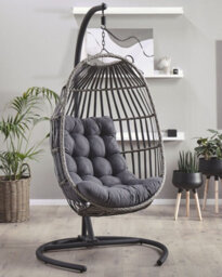 Beliani Hanging Chair With Stand Sesia Pe Rattan Dark Grey - thumbnail 2