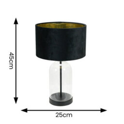 Valuelights Jessy Glass With Black Table Lamp With Black Velvet With Gold Inner Lamp Shade And Led Bulb - thumbnail 4