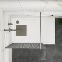 Royal Bathrooms Luxor 800mm Walk In Wet Room Fluted Shower Enclosure Screen With Gun Metal Grey Frame 8mm Nano Glass & Support Arm - thumbnail 5