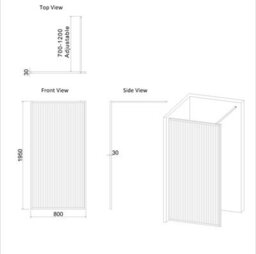 Royal Bathrooms Luxor 800mm Walk In Wet Room Fluted Shower Enclosure Screen With Gun Metal Grey Frame 8mm Nano Glass & Support Arm - thumbnail 9
