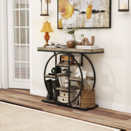 Wyld Haus Reyore Industrial Console Table Rustic Brown Wood-Look With Black Steel Frame, 6 Open Shelves, 100 X 30 X 81.5 Cm - thumbnail 8