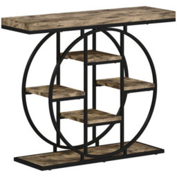 Wyld Haus Reyore Industrial Console Table Rustic Brown Wood-Look With Black Steel Frame, 6 Open Shelves, 100 X 30 X 81.5 Cm - thumbnail 1
