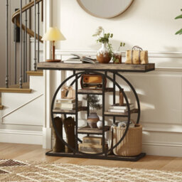 Wyld Haus Reyore Industrial Console Table Rustic Brown Wood-Look With Black Steel Frame, 6 Open Shelves, 100 X 30 X 81.5 Cm - thumbnail 2