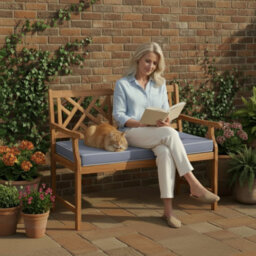 Alfresia 2 Seater Acacia Wood Garden Bench With Luxury Grey Garden Cushion - thumbnail 2