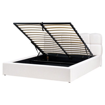 Beliani Ottoman Bed Fabric Baston 160 X 200 Cm (Eu King Size) Off-White - image 1