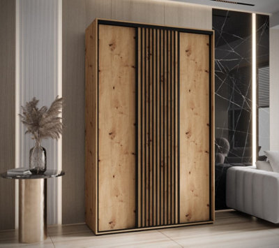 Arte Modern Sapporo Sliding Door Wardrobe 150Cm In Oak Artisan: Stylish Storage For Small Spaces (H)2050mm (W)1500mm (D)600mm - image 1