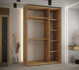 Arte Modern Sapporo Sliding Door Wardrobe 150Cm In Oak Artisan: Stylish Storage For Small Spaces (H)2050mm (W)1500mm (D)600mm - thumbnail 4