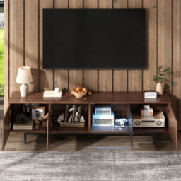 Btm Tv Cabinet, Lowboard With Carved Texture, Tv Furniture With Led Light Strip And Tempered Glass Doorbtm - thumbnail 3