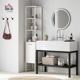 Tall Bathroom Cabinet Slim Storage Unit Cupboard Adjustable Shelving White - thumbnail 4