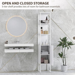 Tall Bathroom Cabinet Slim Storage Unit Cupboard Adjustable Shelving White - thumbnail 5