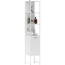 Tall Bathroom Cabinet Slim Storage Unit Cupboard Adjustable Shelving White - thumbnail 1