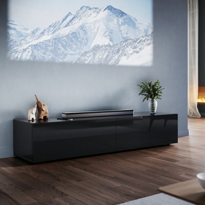 Elegant Floating Tv Stand Cabinet, Black Wall-Mounted Tv Unit With Drop-Down Door, 160X40X30Cm - image 1