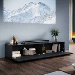 Elegant Floating Tv Stand Cabinet, Black Wall-Mounted Tv Unit With Drop-Down Door, 160X40X30Cm - thumbnail 2