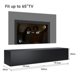 Elegant Floating Tv Stand Cabinet, Black Wall-Mounted Tv Unit With Drop-Down Door, 160X40X30Cm - thumbnail 9