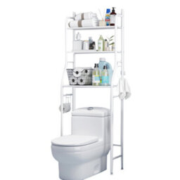 Living And Home 3 Tier White Metal Bathroom Storage Shelves Over Toilet Rack Shower Organiser With Paper Roll Holder And 3 Hooks - thumbnail 6