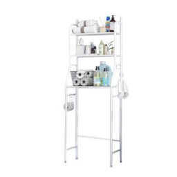 Living And Home 3 Tier White Metal Bathroom Storage Shelves Over Toilet Rack Shower Organiser With Paper Roll Holder And 3 Hooks - thumbnail 5