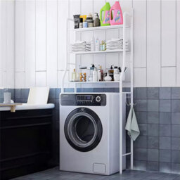 Living And Home 3 Tier White Metal Bathroom Storage Shelves Over Toilet Rack Shower Organiser With Paper Roll Holder And 3 Hooks