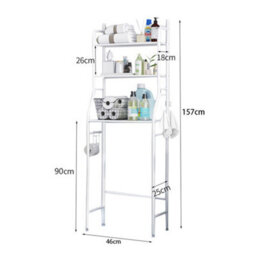 Living And Home 3 Tier White Metal Bathroom Storage Shelves Over Toilet Rack Shower Organiser With Paper Roll Holder And 3 Hooks - thumbnail 8