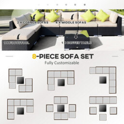 Outsunny 8Pc Rattan Sofa Garden Furniture Aluminium Outdoor Patio Set Black - thumbnail 6
