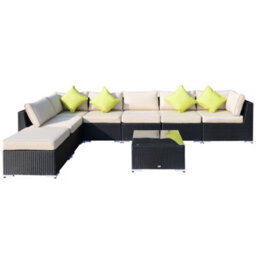 Outsunny 8Pc Rattan Sofa Garden Furniture Aluminium Outdoor Patio Set Black - thumbnail 2