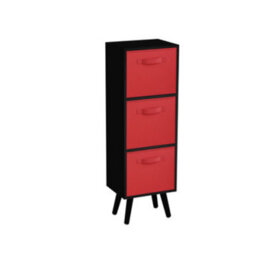 Urbn-Living Urbnliving 80Cm Height 3 Tier Black Wooden Storage Bookcase Scandinavian Style Black Legs With Red Inserts - thumbnail 2