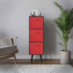 Urbn-Living Urbnliving 80Cm Height 3 Tier Black Wooden Storage Bookcase Scandinavian Style Black Legs With Red Inserts - thumbnail 3