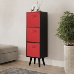 Urbn-Living Urbnliving 80Cm Height 3 Tier Black Wooden Storage Bookcase Scandinavian Style Black Legs With Red Inserts