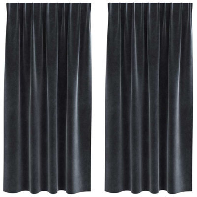 Berkfield Modern Blackout Curtains With Top Tape 2 Pcs Dark Grey Velvet