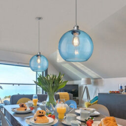 Long Life Lamps Company Modern Vintage Blue Glass Globe Ceiling Pendant Lamp M0236 - thumbnail 8