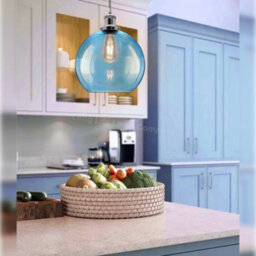 Long Life Lamps Company Modern Vintage Blue Glass Globe Ceiling Pendant Lamp M0236 - thumbnail 7