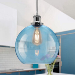 Long Life Lamps Company Modern Vintage Blue Glass Globe Ceiling Pendant Lamp M0236 - thumbnail 6