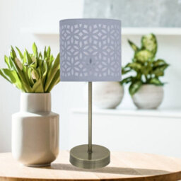 First Choice Lighting Antique Brass Stick Table Lamp With Grey Laser Cut Shade - thumbnail 6