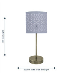 First Choice Lighting Antique Brass Stick Table Lamp With Grey Laser Cut Shade - thumbnail 5