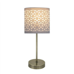 First Choice Lighting Antique Brass Stick Table Lamp With Grey Laser Cut Shade - thumbnail 2