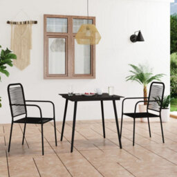 Berkfield 3 Piece Garden Dining Set Cotton Rope And Steel Black