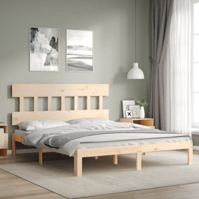 Berkfield Bed Frame With Headboard King Size Solid Wood - image 1