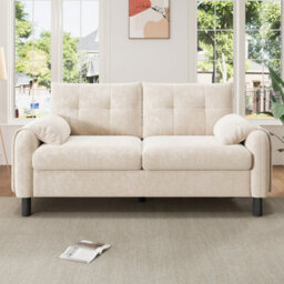 Matteo Modern 2-Seater Beige Chenille Sofa With Side Storage Pocket - Soft Cushions, Space-Saving - thumbnail 2