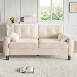 Matteo Modern 2-Seater Beige Chenille Sofa With Side Storage Pocket - Soft Cushions, Space-Saving - thumbnail 3