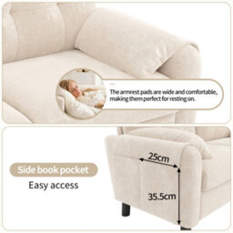Matteo Modern 2-Seater Beige Chenille Sofa With Side Storage Pocket - Soft Cushions, Space-Saving - thumbnail 5
