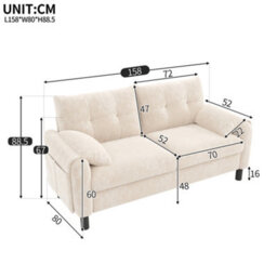 Matteo Modern 2-Seater Beige Chenille Sofa With Side Storage Pocket - Soft Cushions, Space-Saving - thumbnail 7