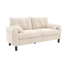 Matteo Modern 2-Seater Beige Chenille Sofa With Side Storage Pocket - Soft Cushions, Space-Saving - thumbnail 9