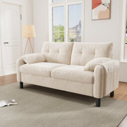 Matteo Modern 2-Seater Beige Chenille Sofa With Side Storage Pocket - Soft Cushions, Space-Saving - thumbnail 4