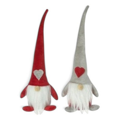 Heaven Sends Christmas Pair Of Velvet Gonks - Red And Grey, Heart Accent, Weighted, 30 X 11 Cm
