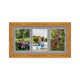 AK Frames 40X20Cm Oak Classic Multi Photo Frame With Mid Grey Mount - Holds 3 Apertures (3X) 6X4 Photos - thumbnail 1