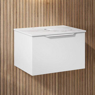 Affine 600mm Countertop Bathroom Vanity Unit Wall Hung Furniture Soft Close White - image 1
