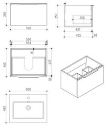 Affine 600mm Countertop Bathroom Vanity Unit Wall Hung Furniture Soft Close White - thumbnail 6